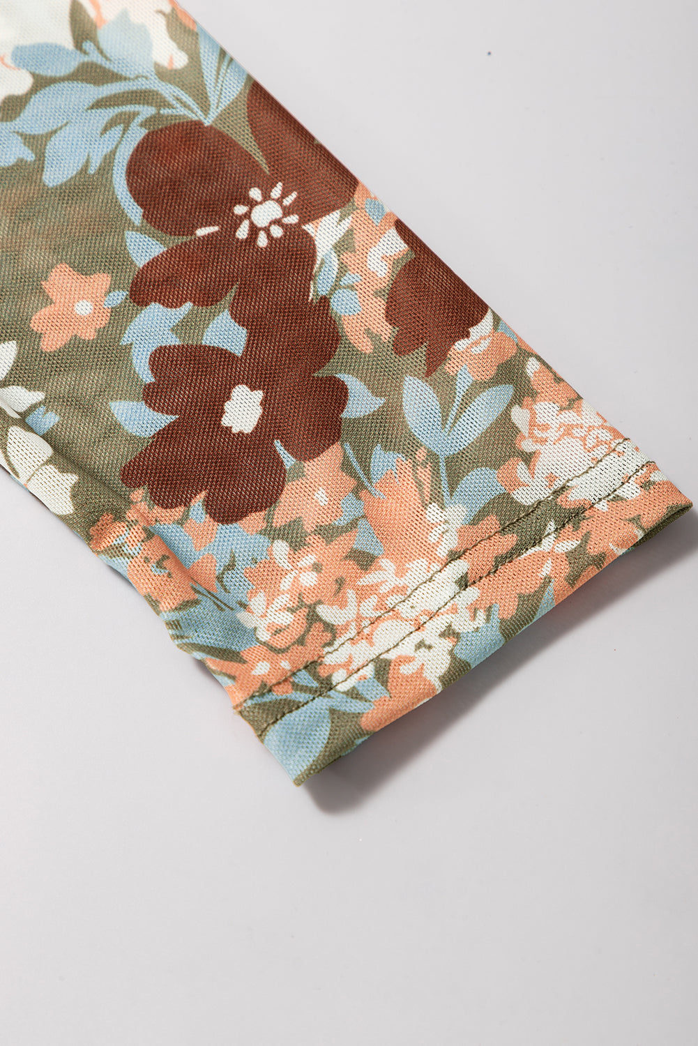 Sage Blossom Mesh Floral Fitted Blouse