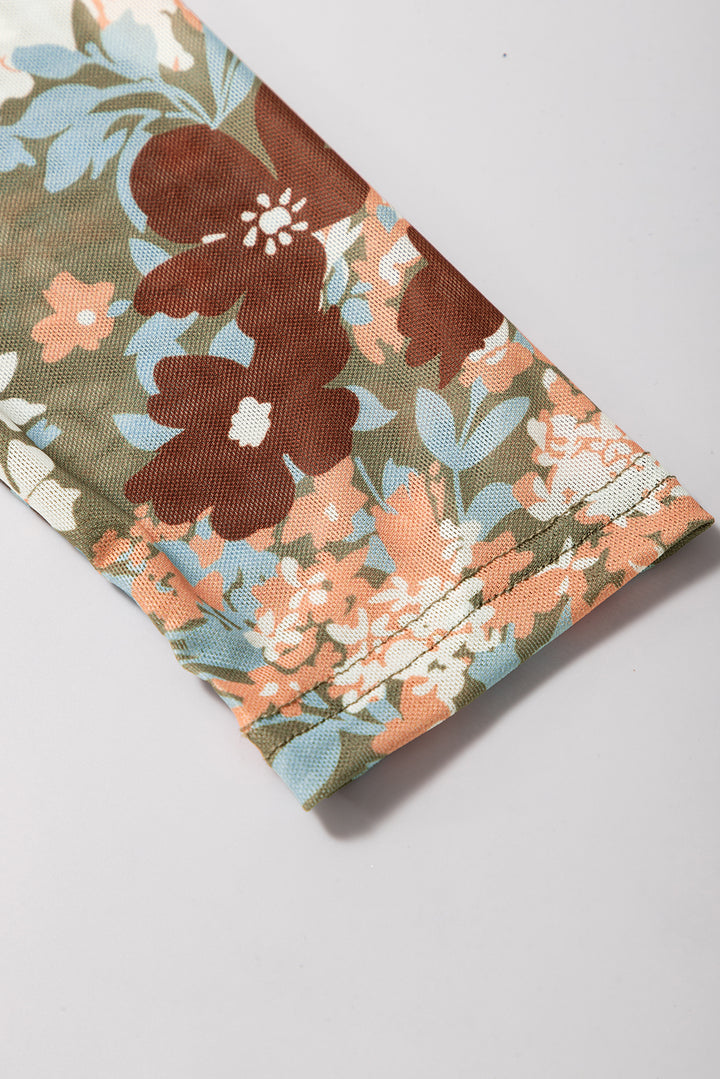 Sage Blossom Mesh Floral Fitted Blouse