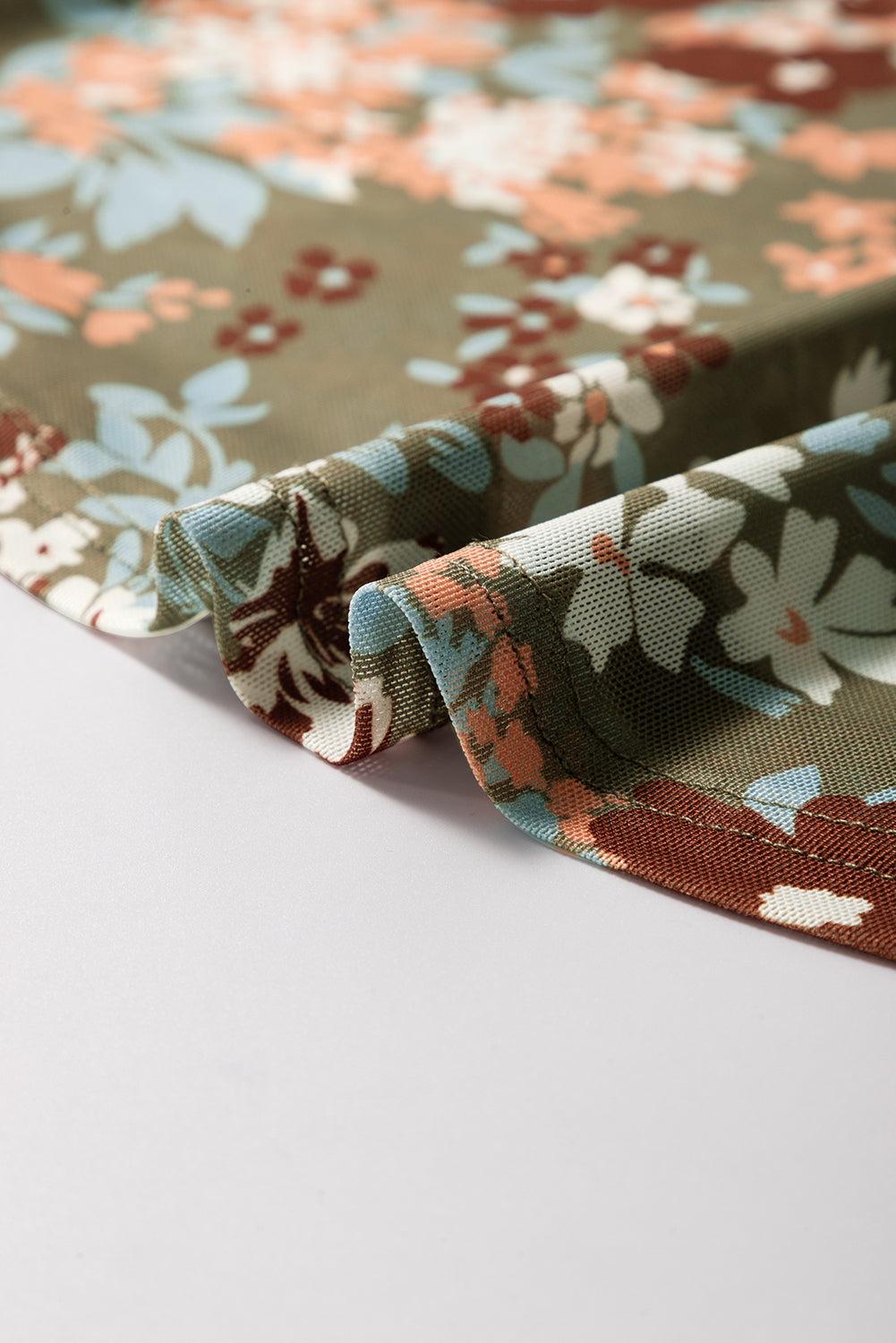 Sage Blossom Mesh Floral Fitted Blouse