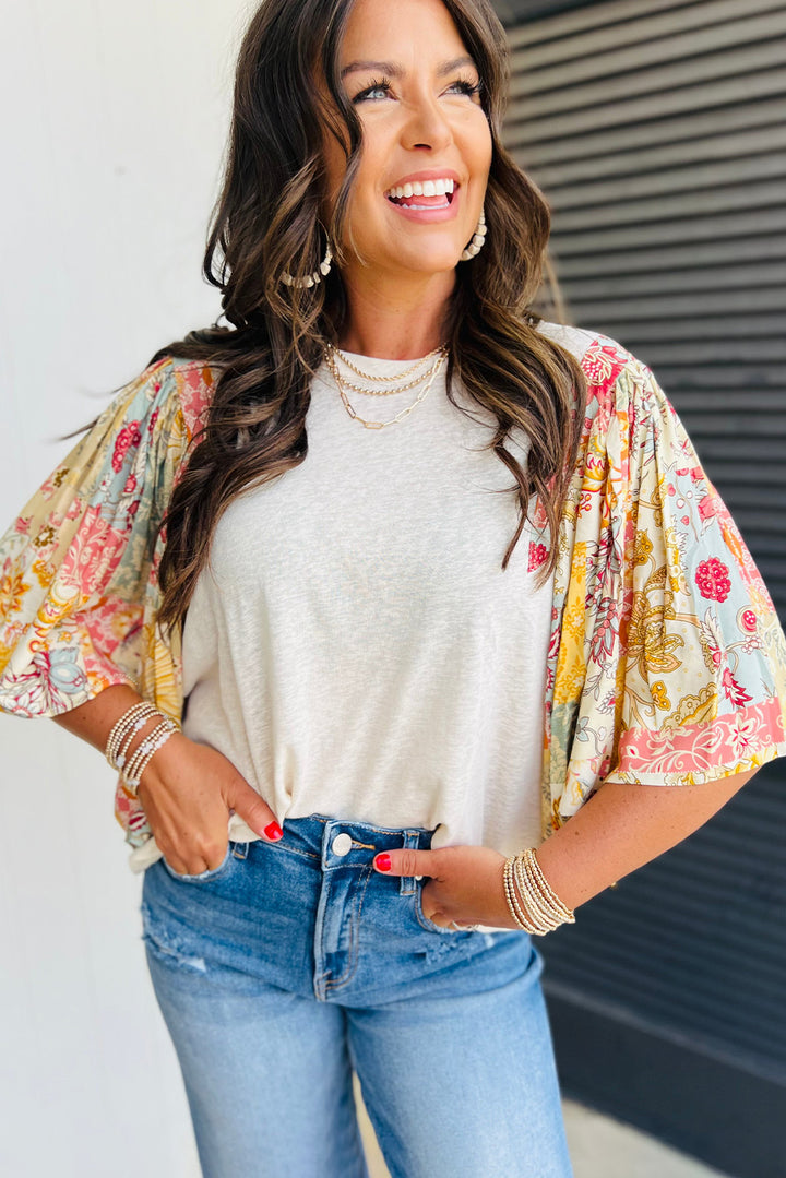 Sunset Patchwork Flutter Sleeve Blouse
