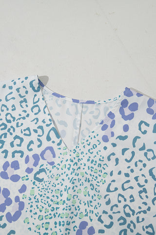 Coastal Confetti Leopard V-Neck Top (Sea Mist Mix)