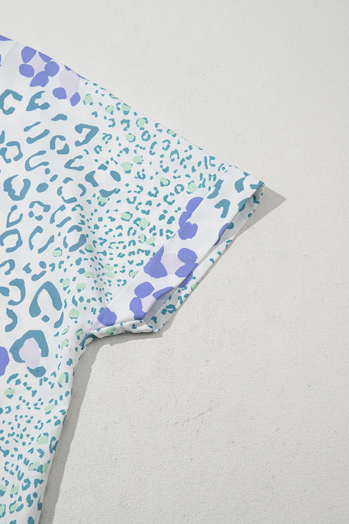 Coastal Confetti Leopard V-Neck Top (Sea Mist Mix)