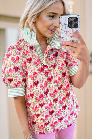 Bloom & Stripe Pop Collar Top 🌸