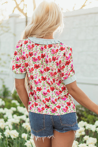 Bloom & Stripe Pop Collar Top 🌸