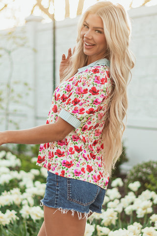 Bloom & Stripe Pop Collar Top 🌸