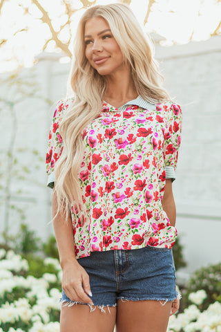 Bloom & Stripe Pop Collar Top 🌸