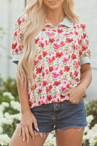 Bloom & Stripe Pop Collar Top 🌸