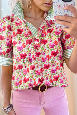 Bloom & Stripe Pop Collar Top 🌸