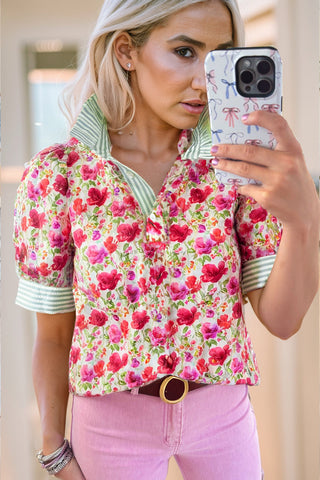 Bloom & Stripe Pop Collar Top 🌸