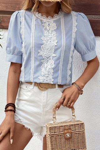 Garden Party Pinstripe Lace Blouse 🌸