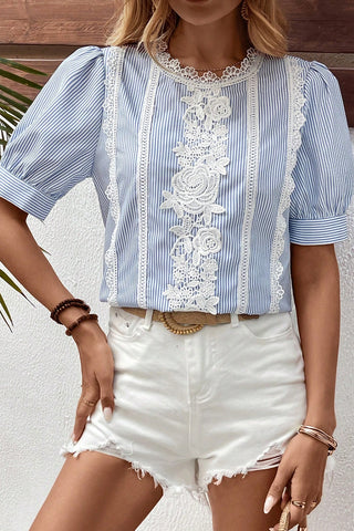 Garden Party Pinstripe Lace Blouse 🌸