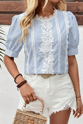Garden Party Pinstripe Lace Blouse 🌸