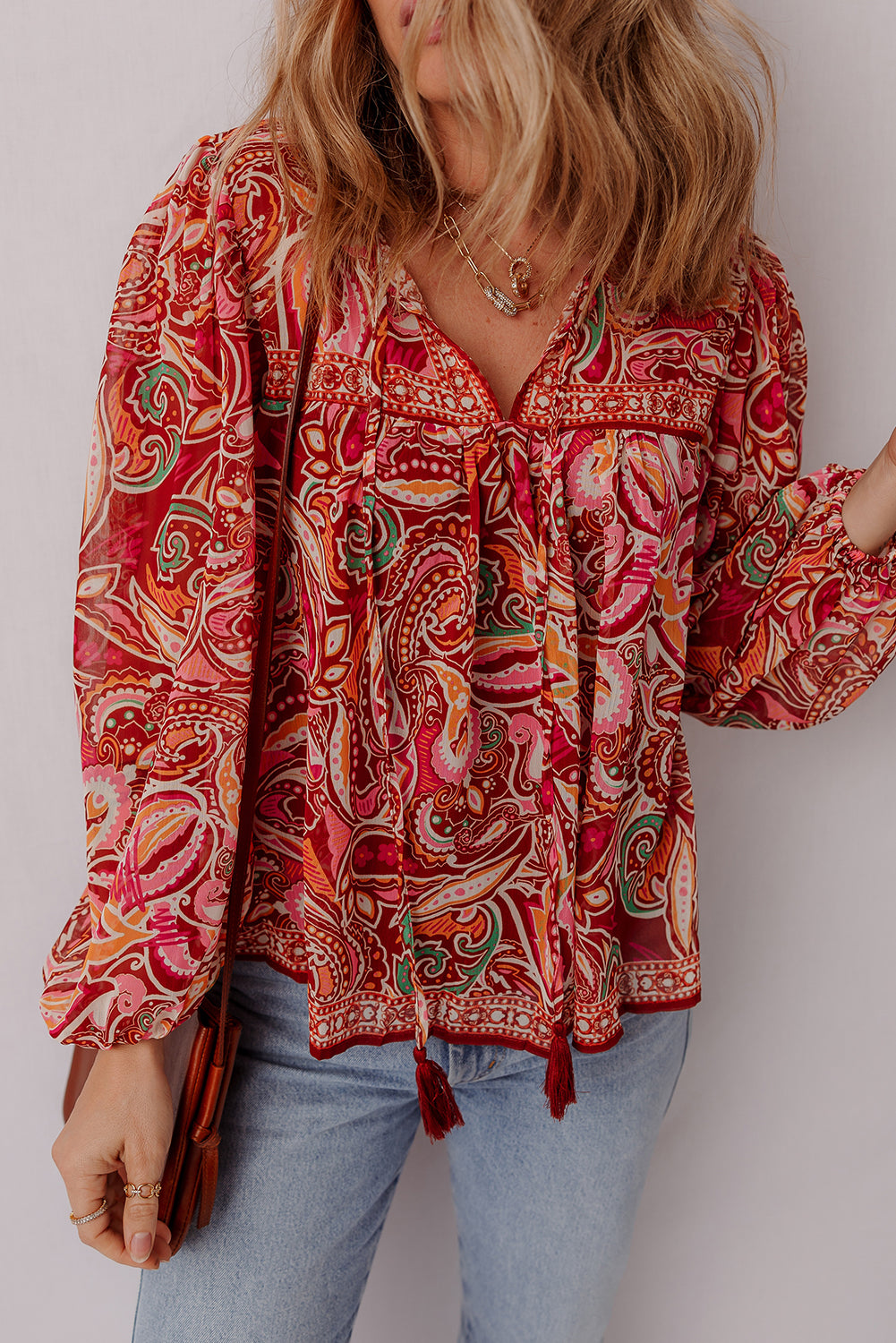 Sangria Stroll Tassel Blouse