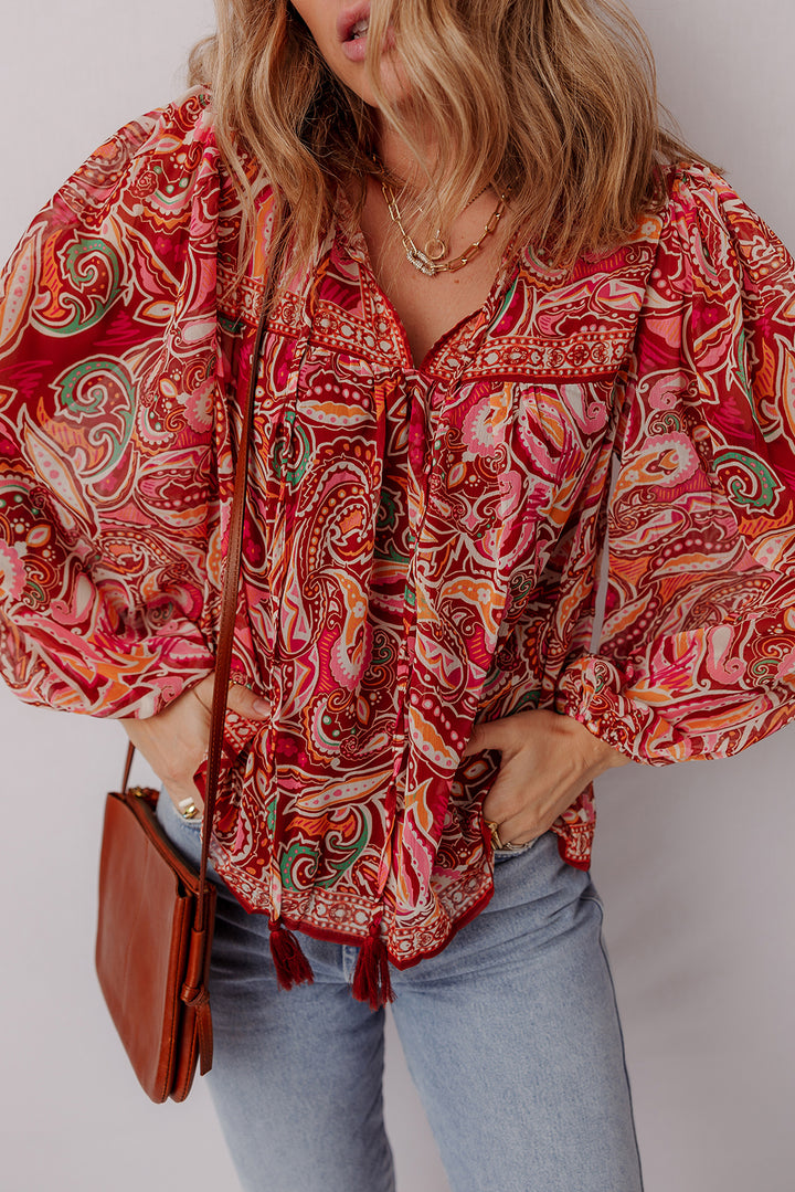 Sangria Stroll Tassel Blouse
