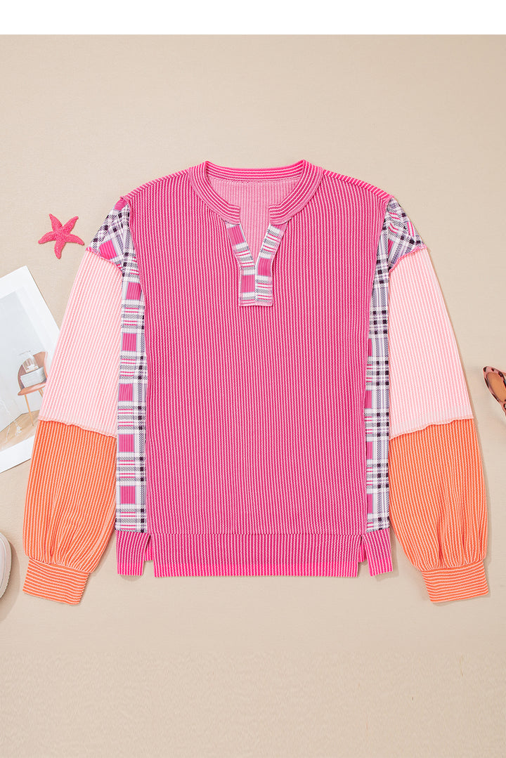 Candy-Pop Patchwork Henley Sweatshirt