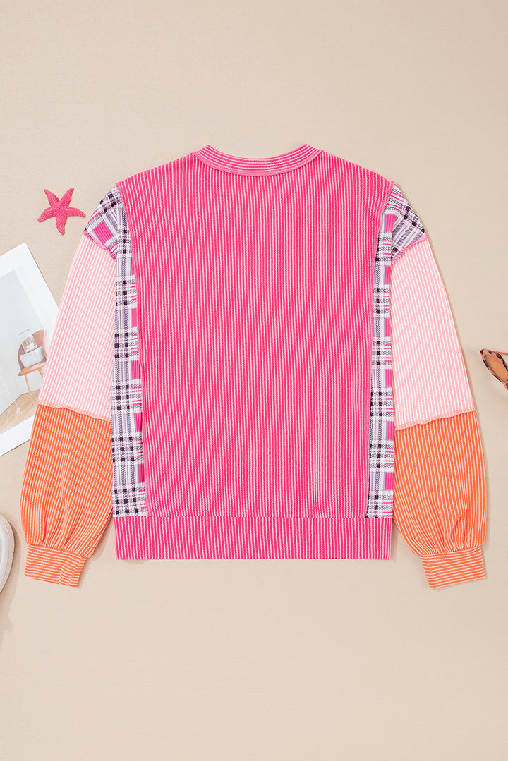 Candy-Pop Patchwork Henley Sweatshirt