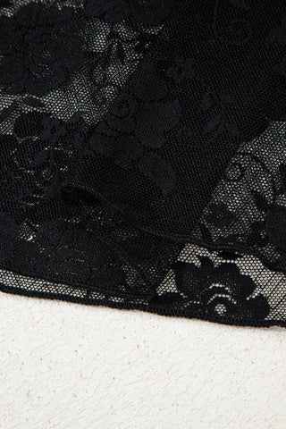 Black Sheer Floral Lace Mock Neck Top – Long Sleeve Mesh Layering Top