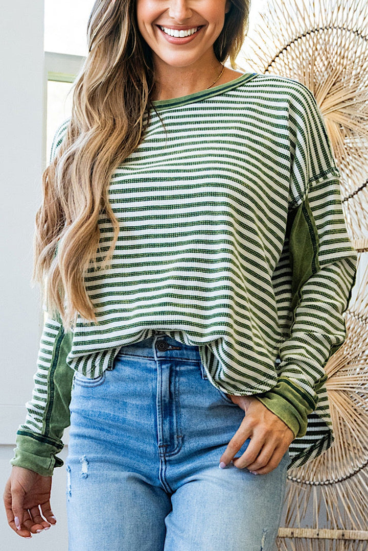 Northwoods Stripe Waffle Top – Evergreen