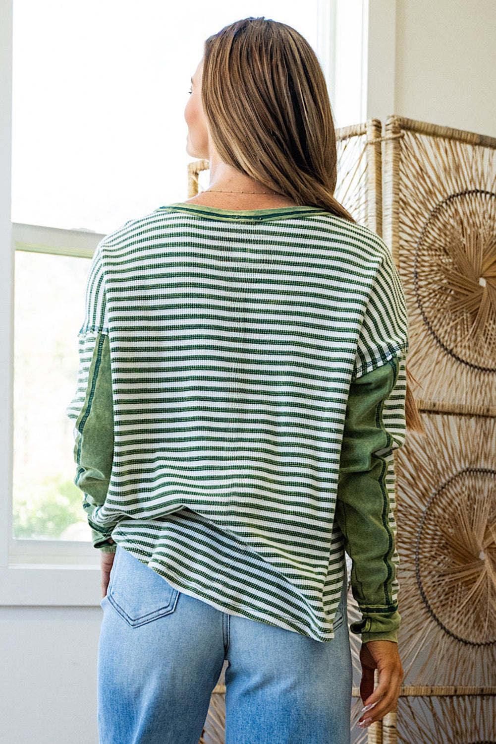 Northwoods Stripe Waffle Top – Evergreen