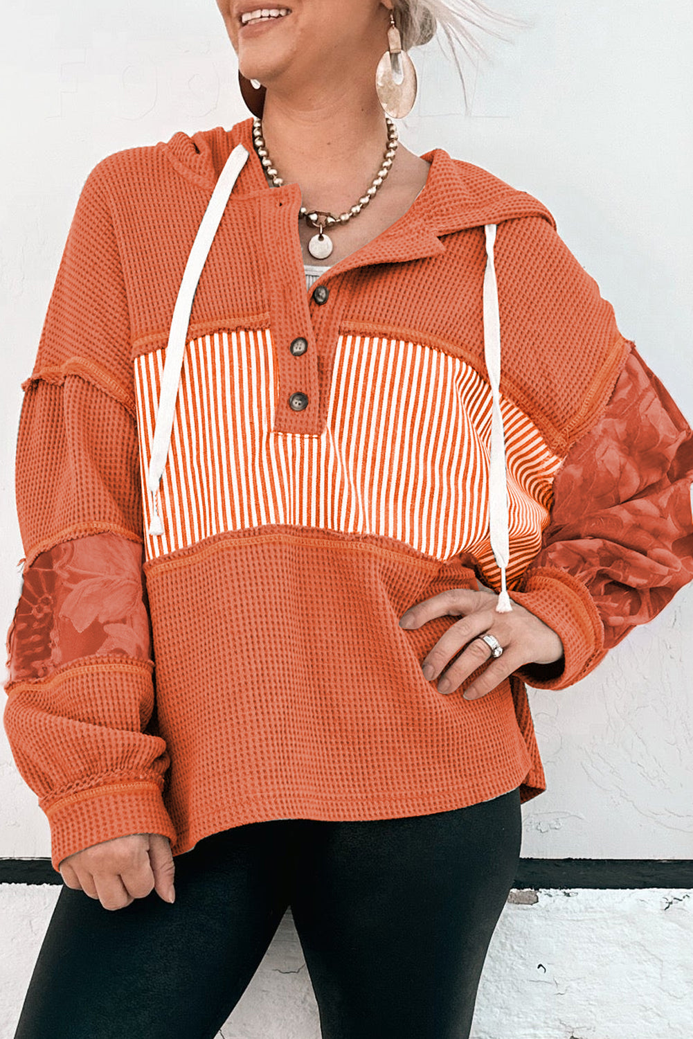 Pumpkin Spice Mixed-Media Waffle Hoodie