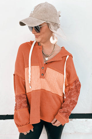 Pumpkin Spice Mixed-Media Waffle Hoodie