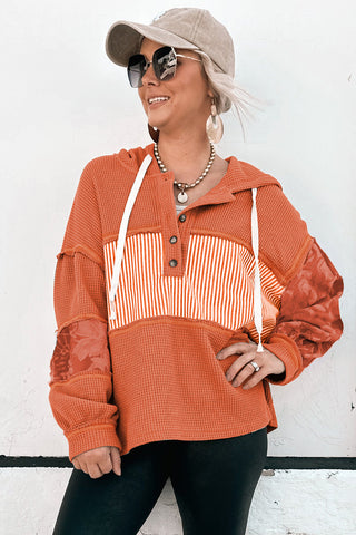 Pumpkin Spice Mixed-Media Waffle Hoodie