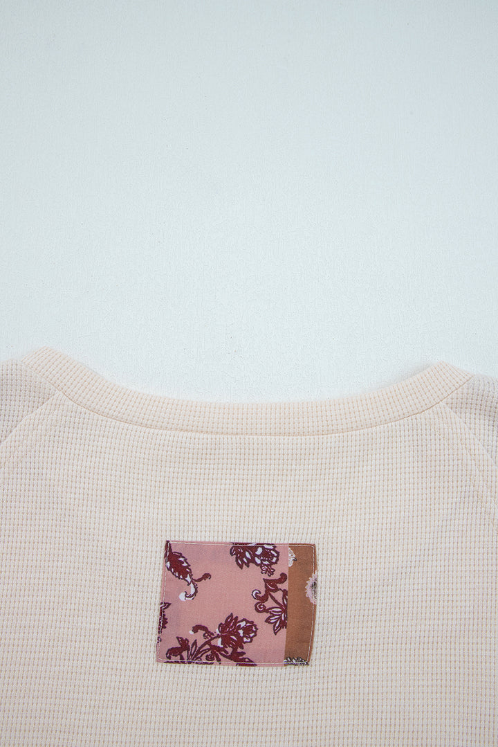 Boho Patchwork Waffle Babydoll Top — Cozy Meets Chic