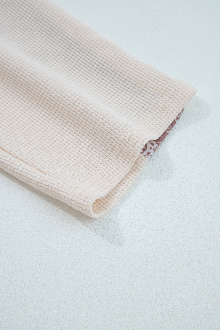 Boho Patchwork Waffle Babydoll Top — Cozy Meets Chic