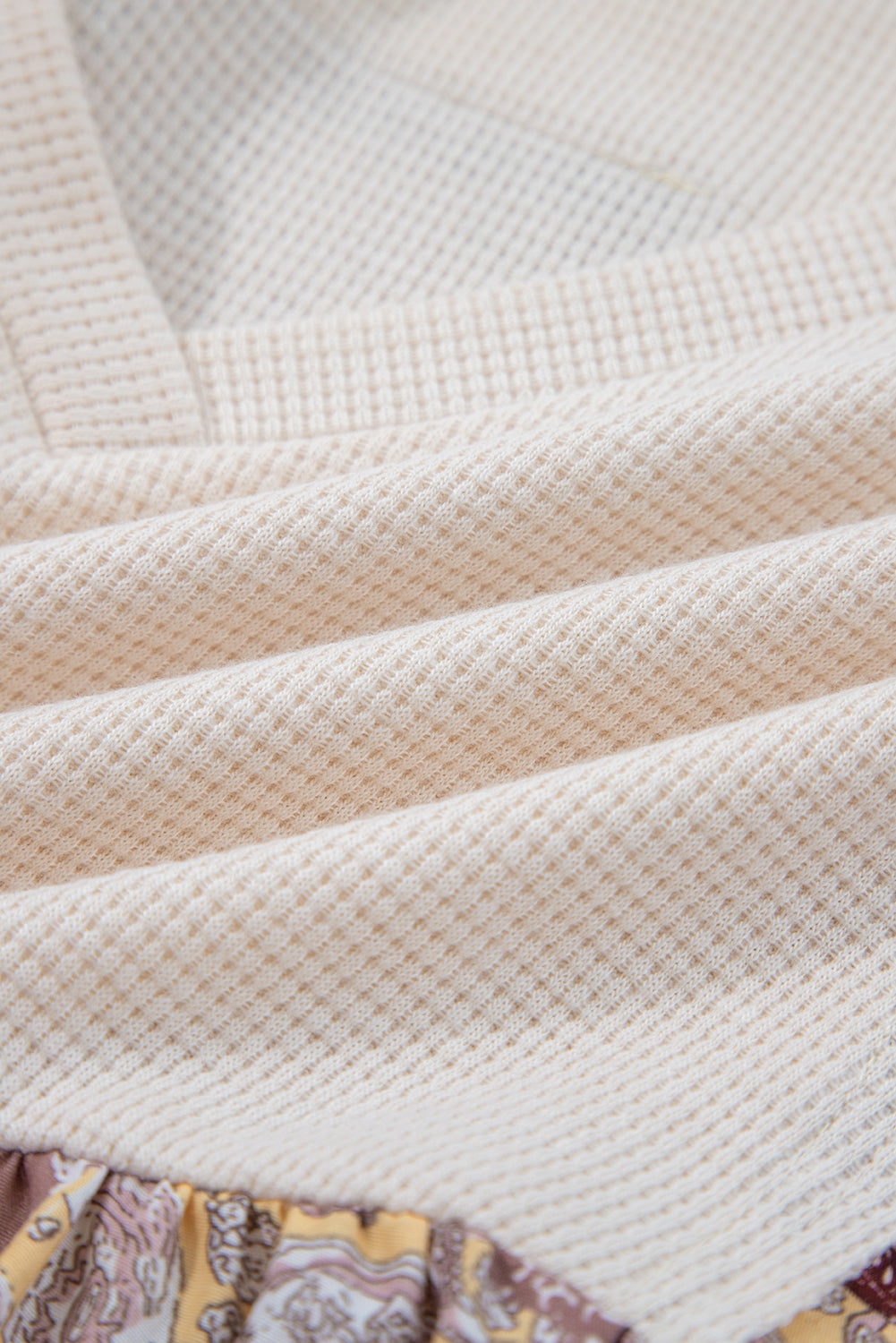 Boho Patchwork Waffle Babydoll Top — Cozy Meets Chic