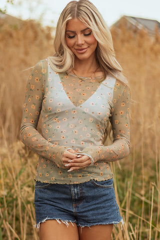 Meadow Muse vintage floral mesh top, additional view 4