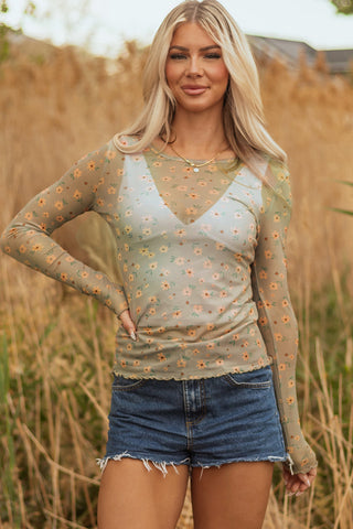 Meadow Muse vintage floral mesh top, additional view 5