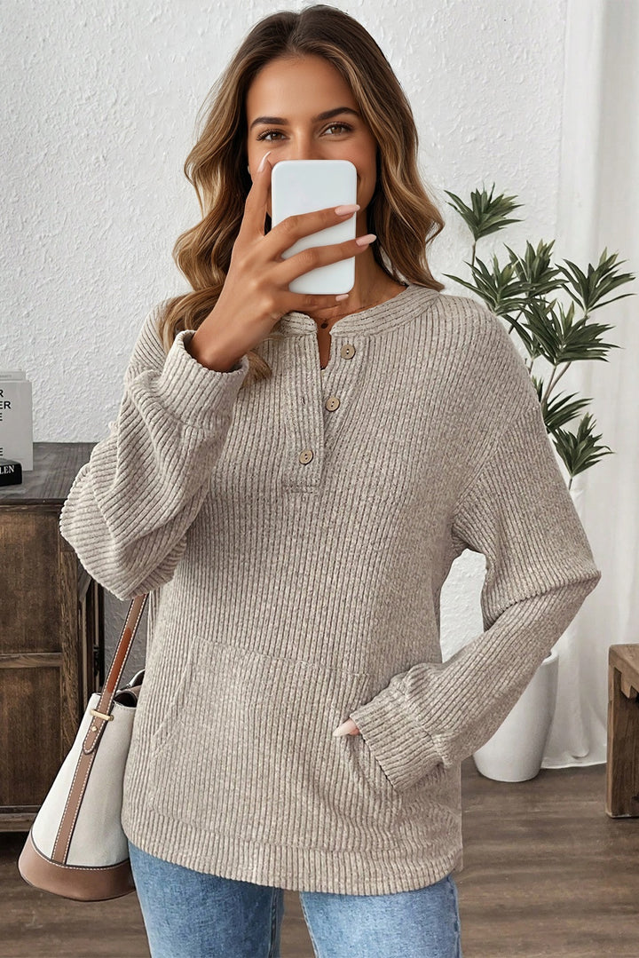 Cozy Ridge Ribbed Henley Pocket Pullover