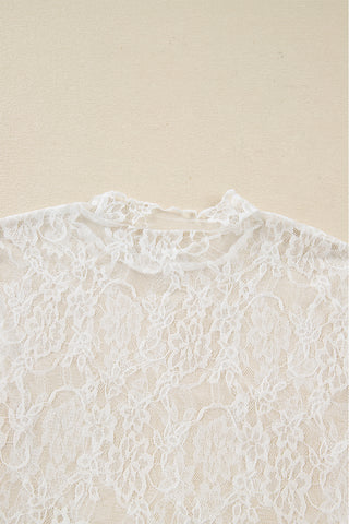 White Sheer Lace Mock Neck Top – Long Sleeve Slim Fit Layering Top
