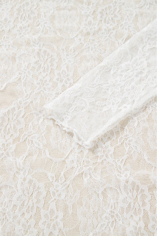 White Sheer Lace Mock Neck Top – Long Sleeve Slim Fit Layering Top