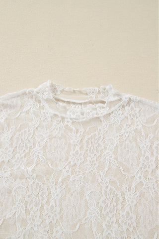 White Sheer Lace Mock Neck Top – Long Sleeve Slim Fit Layering Top