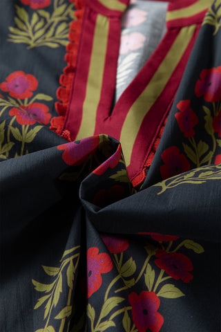 Embroidered Floral Split Neck Blouse – Bubble Sleeve Top