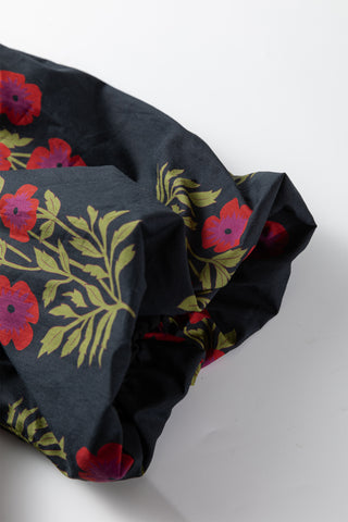 Embroidered Floral Split Neck Blouse – Bubble Sleeve Top