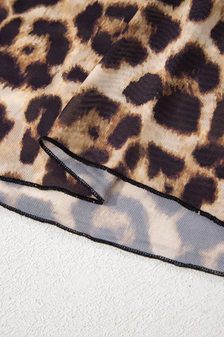 Wild Honey Leopard Mock Neck Mesh Long Sleeve Top