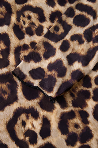 Wild Honey Leopard Mock Neck Mesh Long Sleeve Top