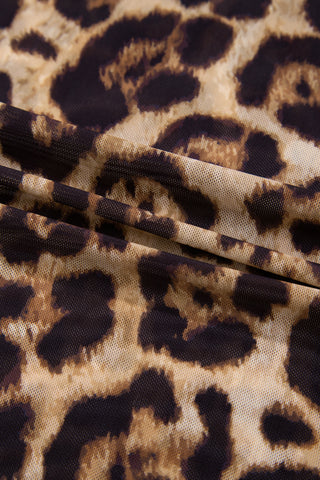 Wild Honey Leopard Mock Neck Mesh Long Sleeve Top
