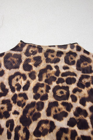 Wild Honey Leopard Mock Neck Mesh Long Sleeve Top