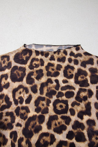 Wild Honey Leopard Mock Neck Mesh Long Sleeve Top