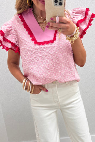 Pink Sugar Embroidered Lace Trim Blouse by Luke & Estelle
