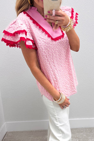 Pink Sugar Embroidered Lace Trim Blouse by Luke & Estelle