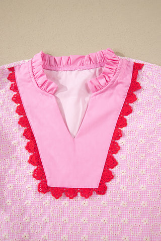 Pink Sugar Embroidered Lace Trim Blouse by Luke & Estelle