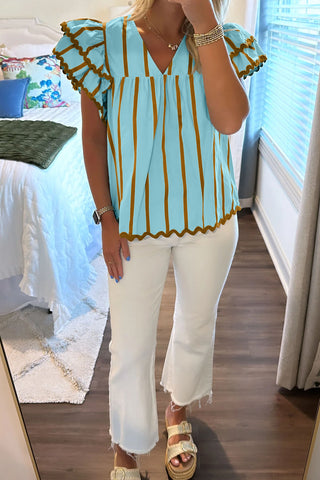 Blue Skies Stripe Ruffle Blouse by Luke & Estelle