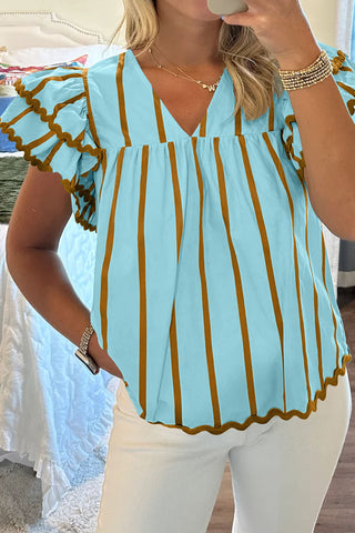 Blue Skies Stripe Ruffle Blouse by Luke & Estelle