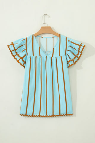 Blue Skies Stripe Ruffle Blouse by Luke & Estelle
