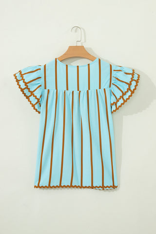 Blue Skies Stripe Ruffle Blouse by Luke & Estelle