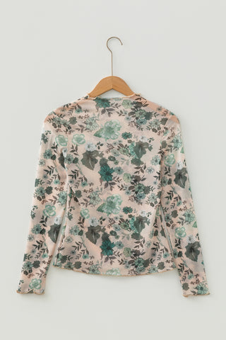 Sagebrush Floral Mock Neck Mesh Long Sleeve Top
